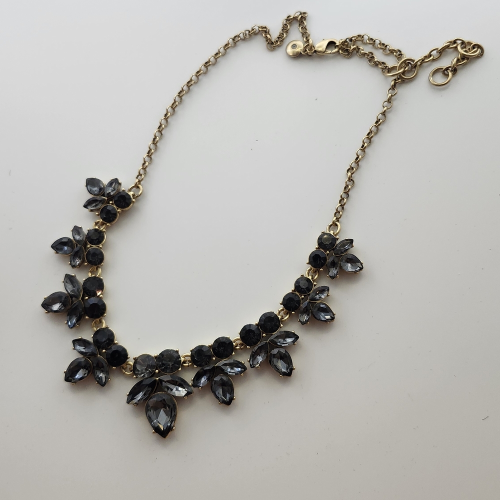 J Crew Smoky Grey and Black Stone Gold Statement Necklace